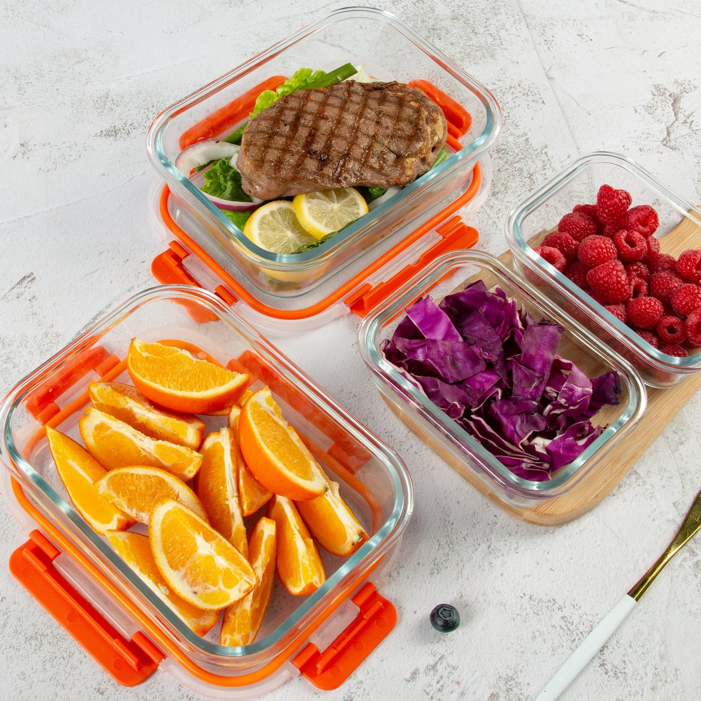 10 Pack Orange Food Storage Container Set, Glass Meal Prep Containers with Lids, Microwave, Freezer and Dishwasher