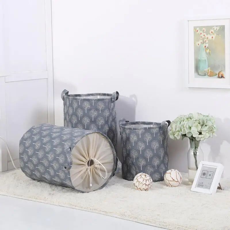 "Waterproof Canvas Laundry Hamper Bag with Tree Pattern for Storage"