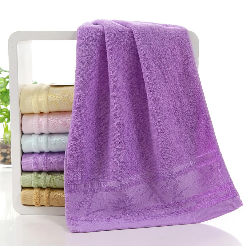 "Soft Bamboo Fiber Bath Towel - Super Absorbent, Embroidered, 6 Colors"