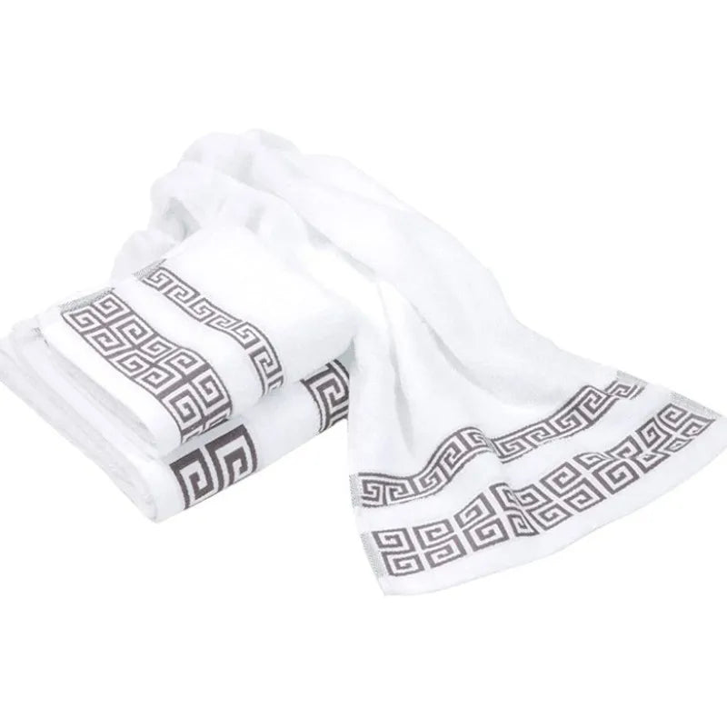 "White Cotton Bath Towel 35x75cm Quick-Dry Soft Absorbent Embroidered"