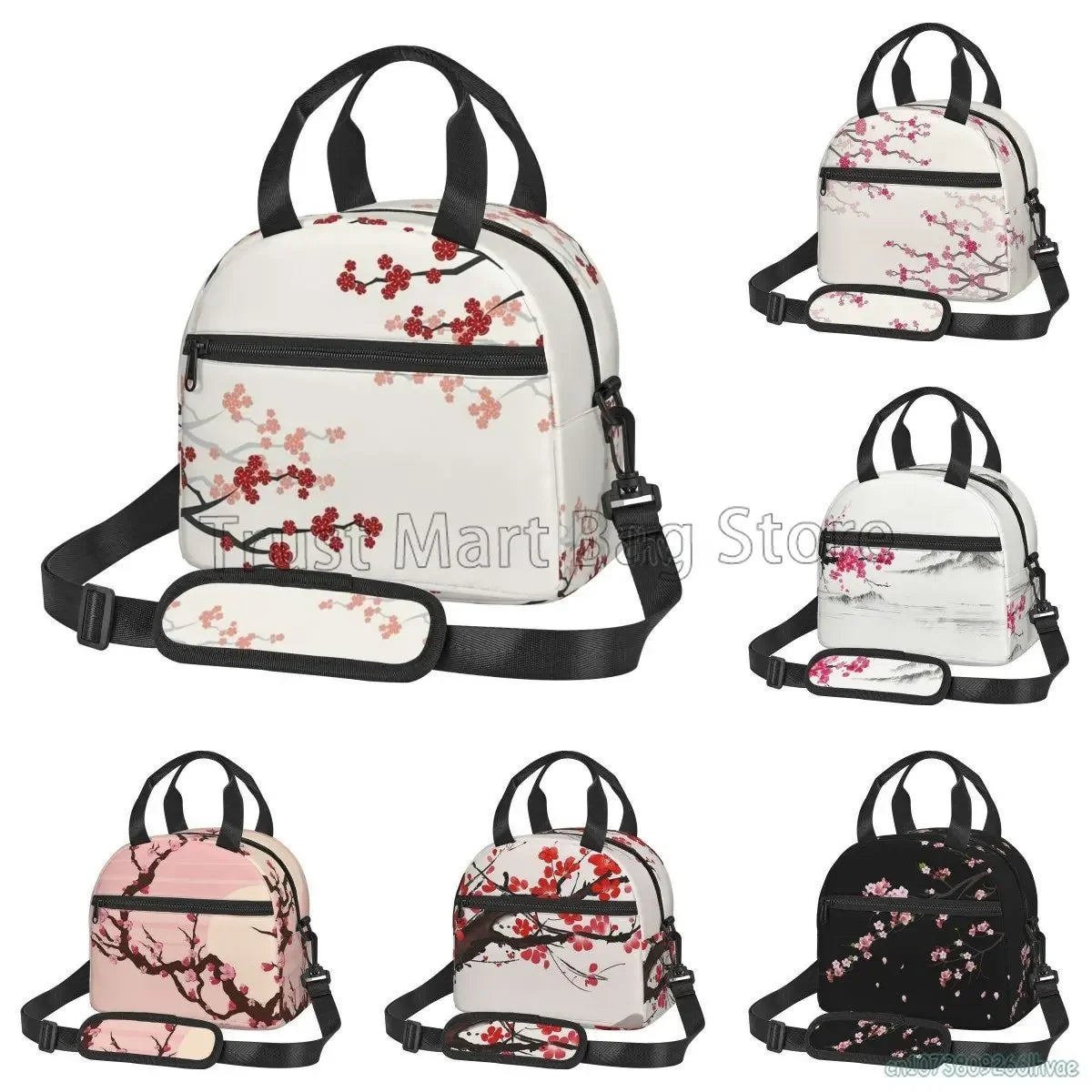 "Japanese Sakura Insulated Lunch Bag - Reusable Thermal Cooler for Work Picnic"