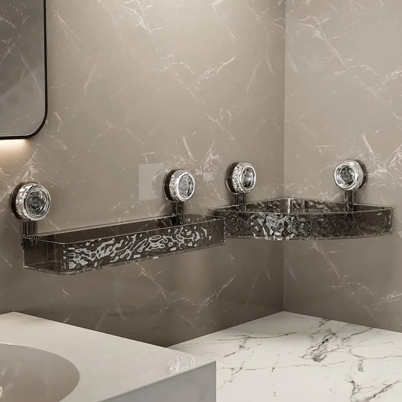 No-Drill Clear Wall Caddy, Light Luxury Style Glacier Pattern Suction Cup Shelf, Drill-Free, Removable, Multifunctional Triangle
