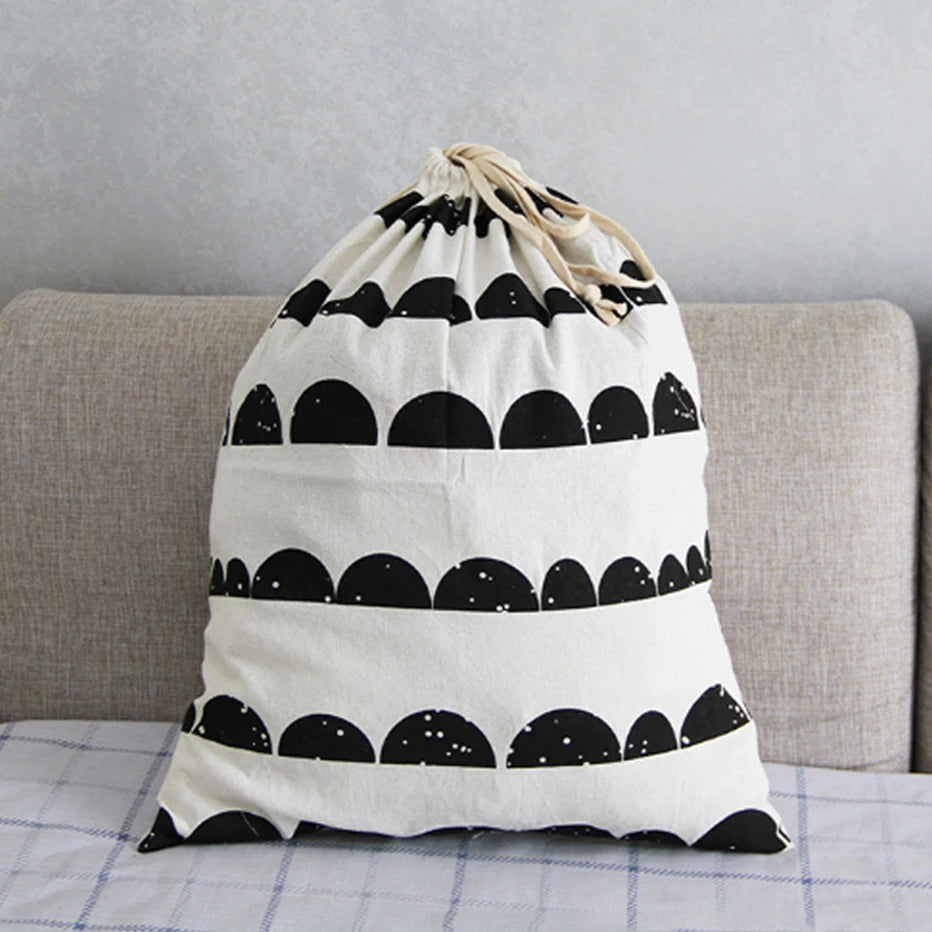 "Cute Animal Stripe Cotton Laundry Bag - Canvas Toy Storage & Dirty Clothes Organizer"