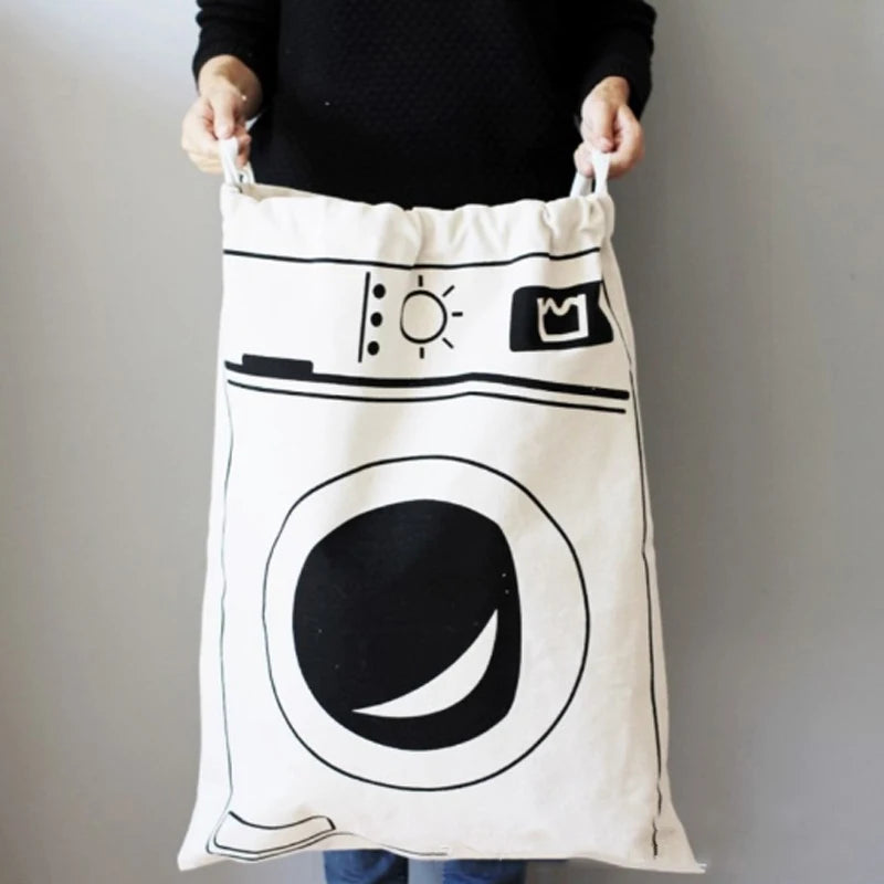 "Cute Animal Stripe Cotton Laundry Bag - Canvas Toy Storage & Dirty Clothes Organizer"