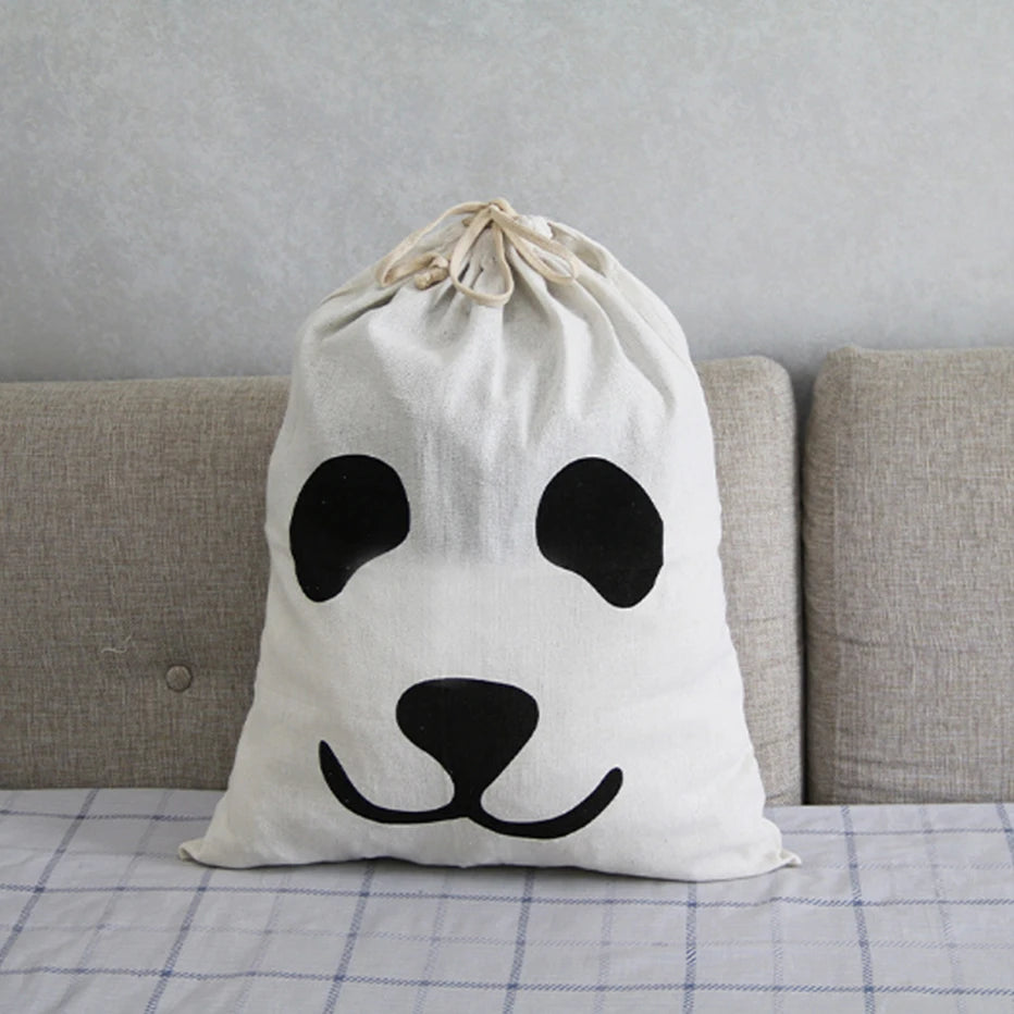 "Cute Animal Stripe Cotton Laundry Bag - Canvas Toy Storage & Dirty Clothes Organizer"