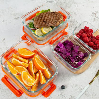 10 Pack Orange Food Storage Container Set, Glass Meal Prep Containers with Lids, Microwave, Freezer and Dishwasher