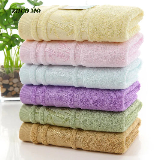 "Soft Bamboo Fiber Bath Towel - Super Absorbent, Embroidered, 6 Colors"