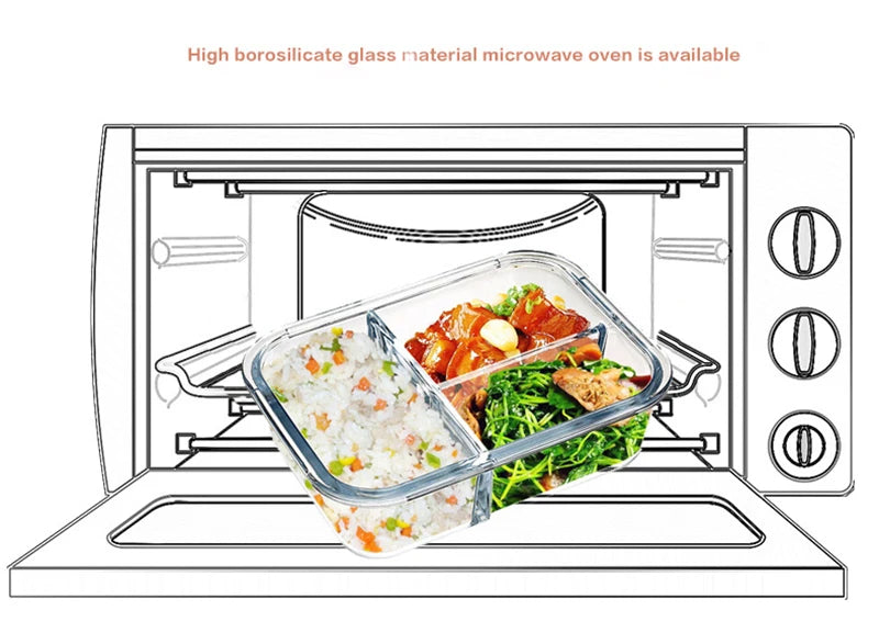 "Microwave Safe Glass Lunch Box - 1050ml Bento Food Storage Container"