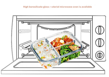 "Microwave Safe Glass Lunch Box - 1050ml Bento Food Storage Container"