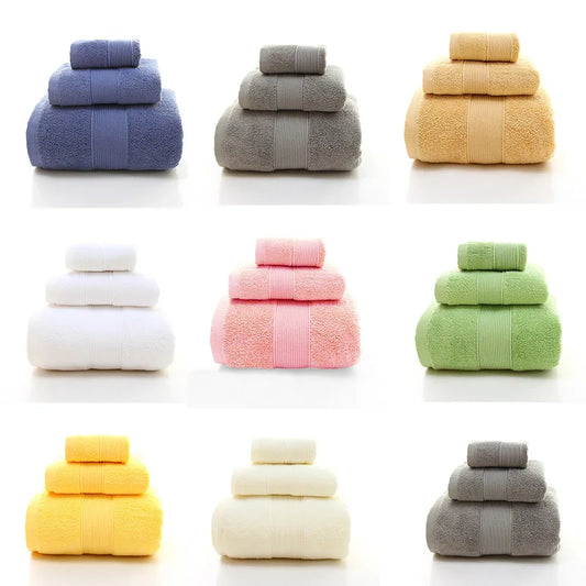 "100% Cotton 3-Piece Towel Set - Absorbent Bath & Hand Towels"