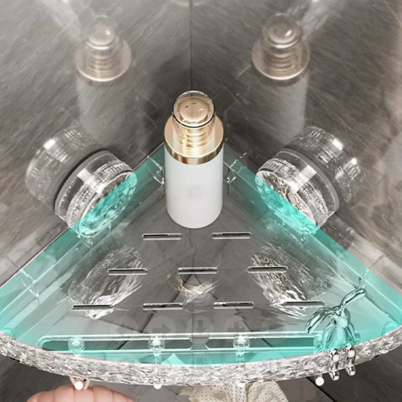 No-Drill Clear Wall Caddy, Light Luxury Style Glacier Pattern Suction Cup Shelf, Drill-Free, Removable, Multifunctional Triangle