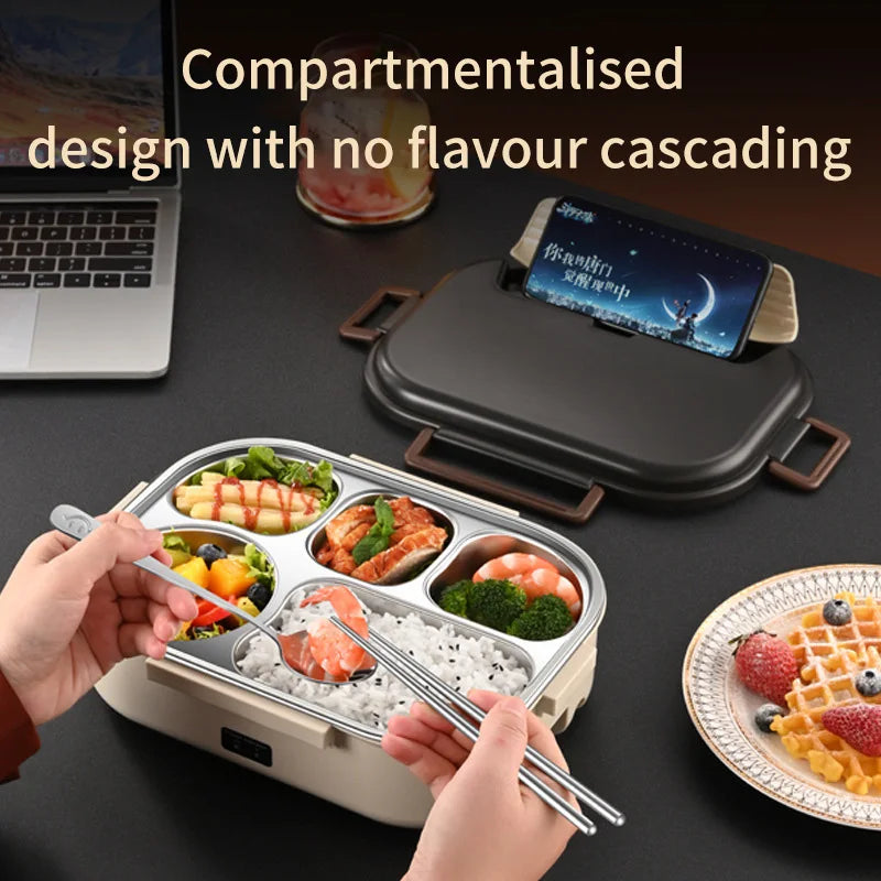 "Electric Heated Lunch Box - Stainless Steel Insulated Bento, 1.2L, 12V/220V"