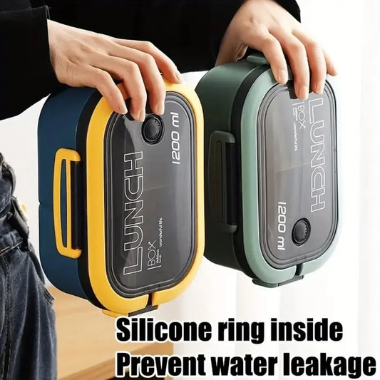 "Cute Double-Layered Lunch Box for Kids - Leakproof, Eco-Friendly, with Spoon & Fork"