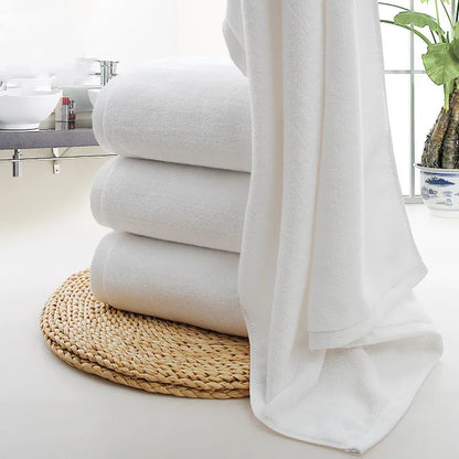 "80x160cm Thickened White Cotton Bath Towel - Highly Absorbent for Pools & Hotels"