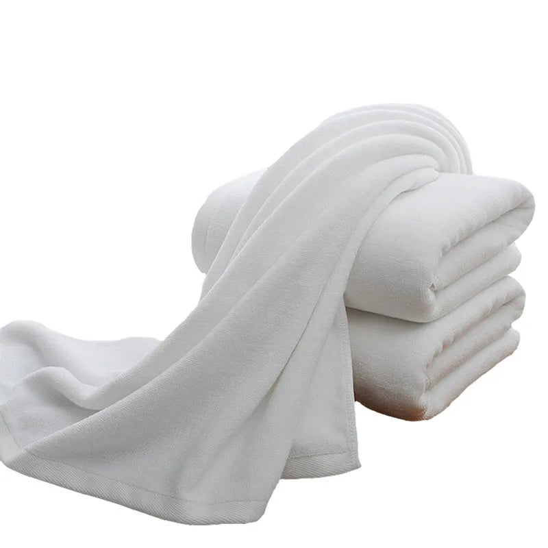 "80x160cm Thickened White Cotton Bath Towel - Highly Absorbent for Pools & Hotels"