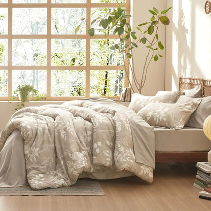"Bedsure 7-Piece Floral Comforter Set with Reversible Botanical Design"