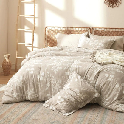 "Bedsure 7-Piece Floral Comforter Set with Reversible Botanical Design"