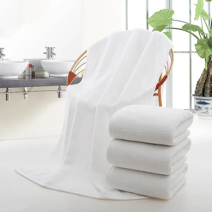 "80x160cm Thickened White Cotton Bath Towel - Highly Absorbent for Pools & Hotels"