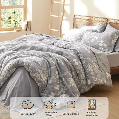 "Bedsure 7-Piece Floral Comforter Set with Reversible Botanical Design"