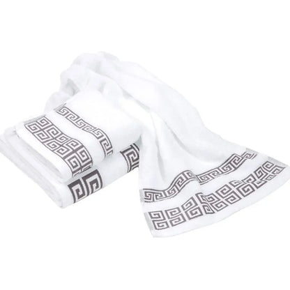 "White Cotton Bath Towel 35x75cm Quick-Dry Soft Absorbent Embroidered"