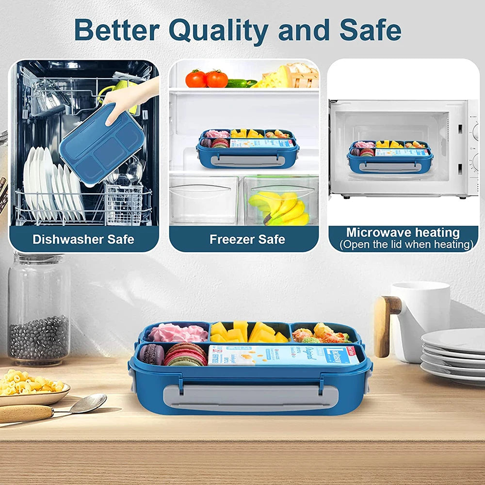 "1300ML Bento Lunch Box - 4-Compartment Container for Kids & Adults"