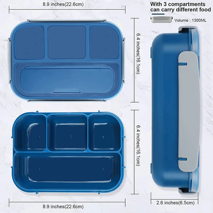 "1300ML Bento Lunch Box - 4-Compartment Container for Kids & Adults"