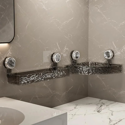 No-Drill Clear Wall Caddy, Light Luxury Style Glacier Pattern Suction Cup Shelf, Drill-Free, Removable, Multifunctional Triangle