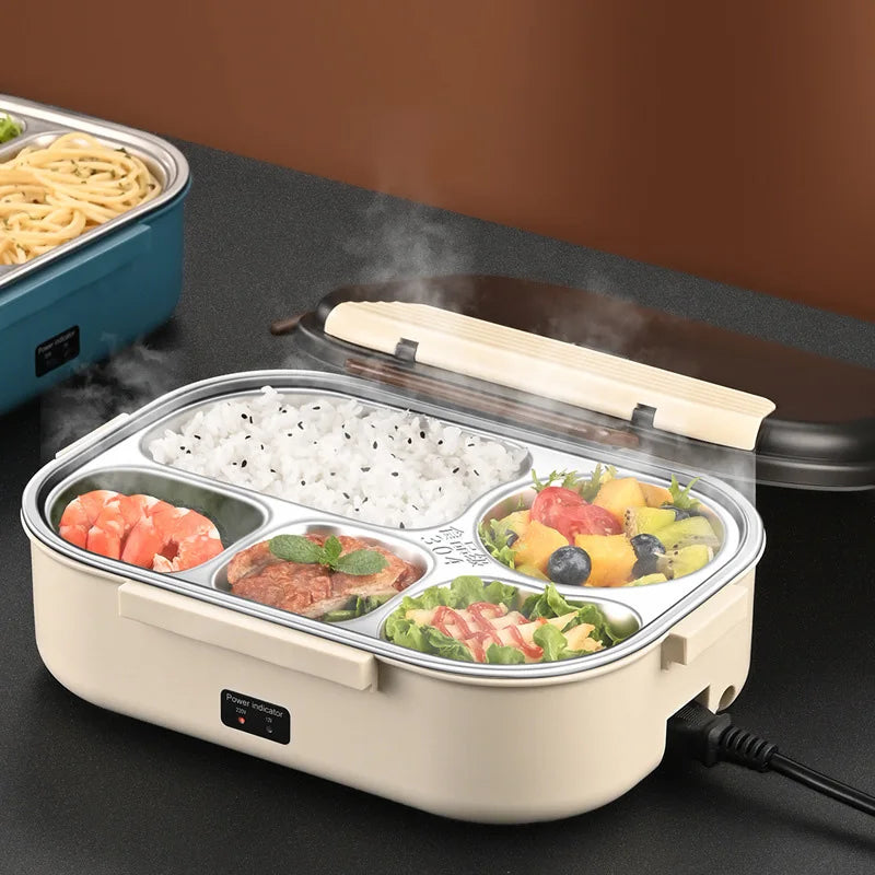 "Electric Heated Lunch Box - Stainless Steel Insulated Bento, 1.2L, 12V/220V"