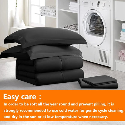 Black King Size Comforter Set 7 Pieces, Bed in a Bag Bedding Sets with All Season Soft Quilted Warm Fluffy Reversible Comforter