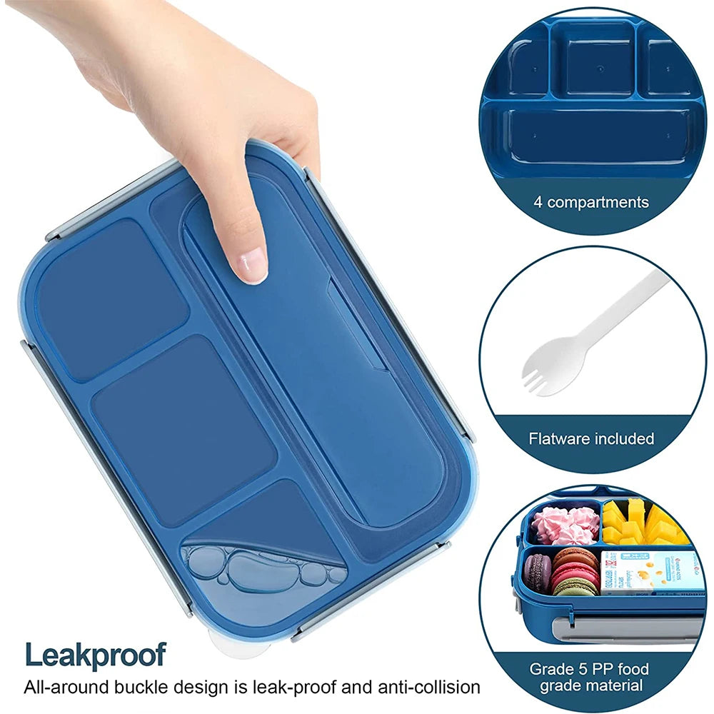 "1300ML Bento Lunch Box - 4-Compartment Container for Kids & Adults"