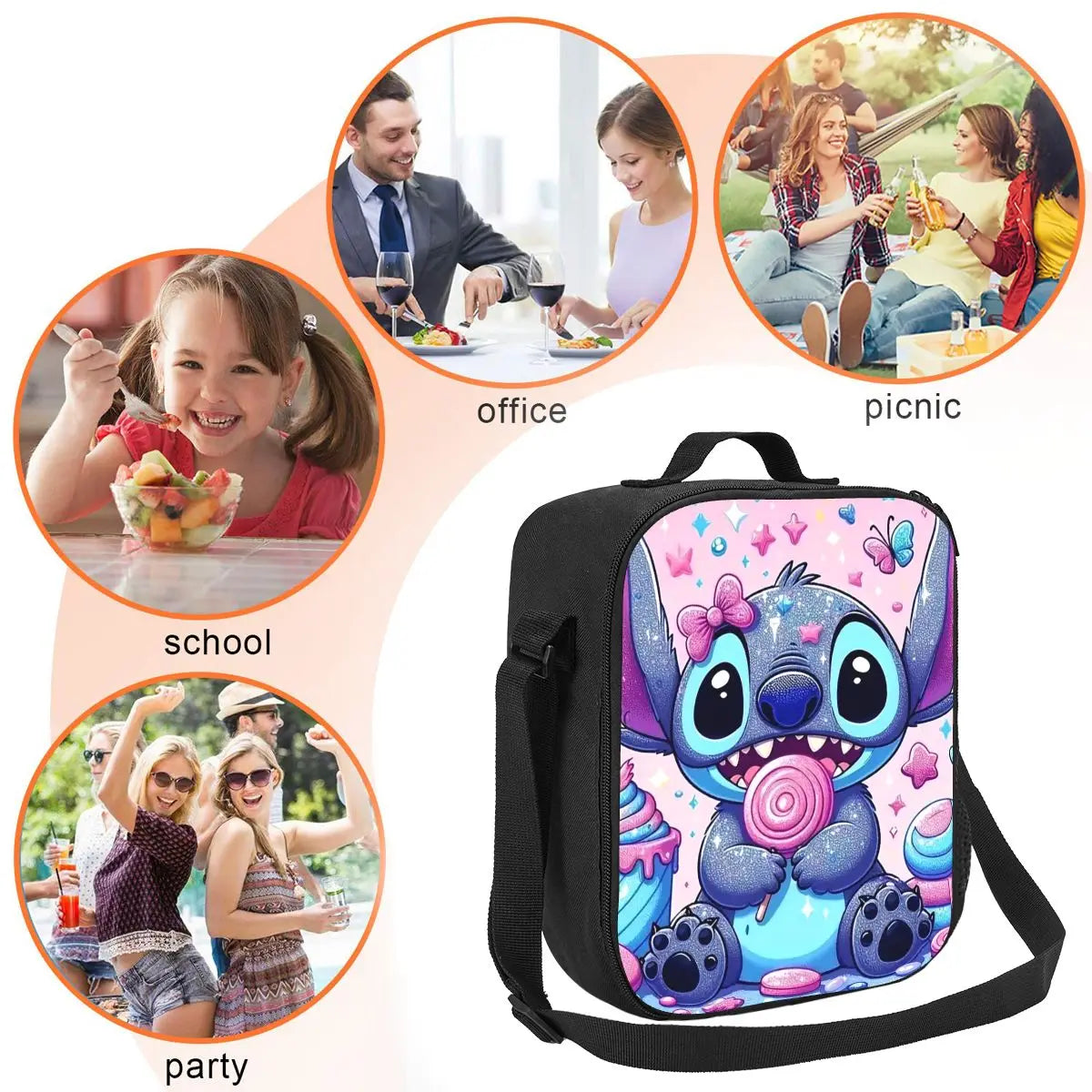 "Custom Pink Stitch Insulated Lunch Bag - Anime Cooler for Travel Camping"