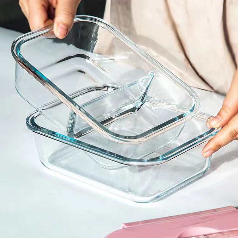 "Microwave Safe Glass Lunch Box - 1050ml Bento Food Storage Container"