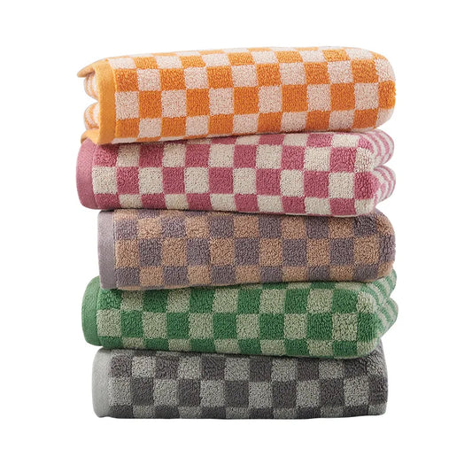 "Plaid Cotton Towel Set - Soft, Absorbent Face & Bath Towels for Home"