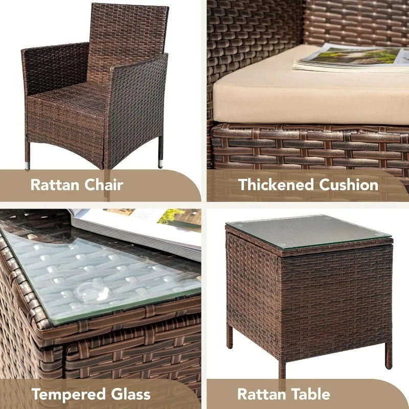 Patio Porch Furniture Sets 3 Pieces PE Rattan Wicker Chairs with Table Outdoor Garden Furniture Sets