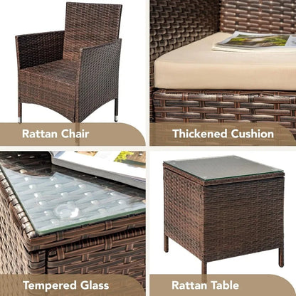 Patio Porch Furniture Sets 3 Pieces PE Rattan Wicker Chairs with Table Outdoor Garden Furniture Sets