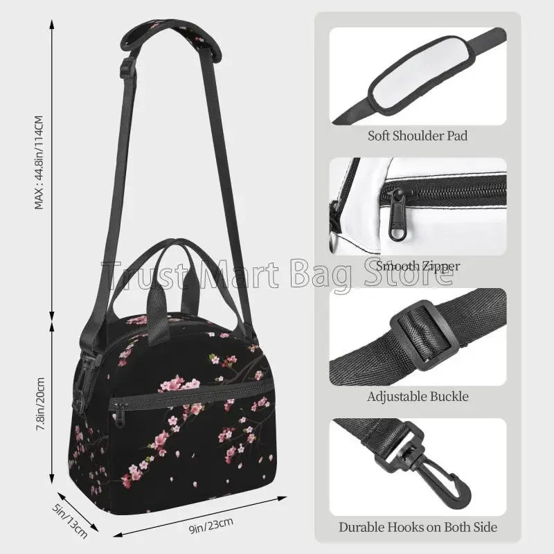 "Japanese Sakura Insulated Lunch Bag - Reusable Thermal Cooler for Work Picnic"