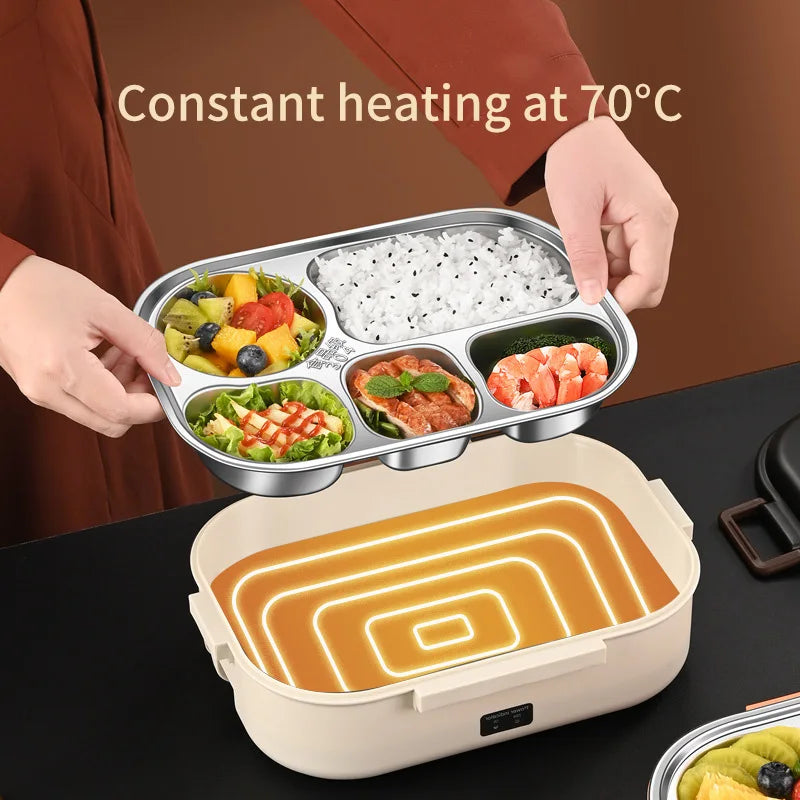 "Electric Heated Lunch Box - Stainless Steel Insulated Bento, 1.2L, 12V/220V"